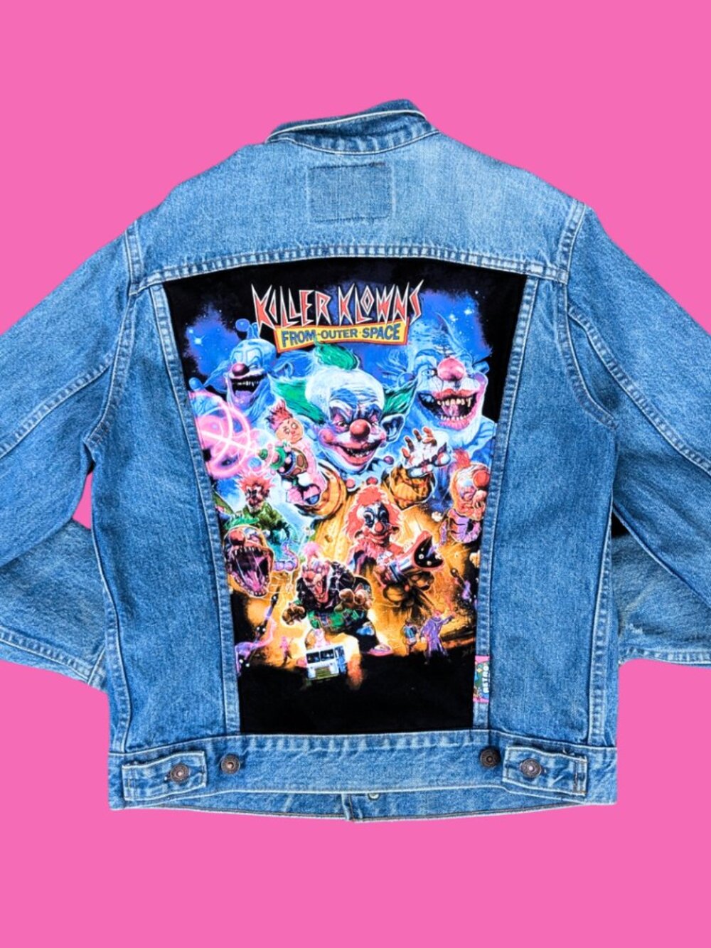 Killer Klowns from Outer Space Upcycled T-Shirt Denim Jacket Size S for Men, S